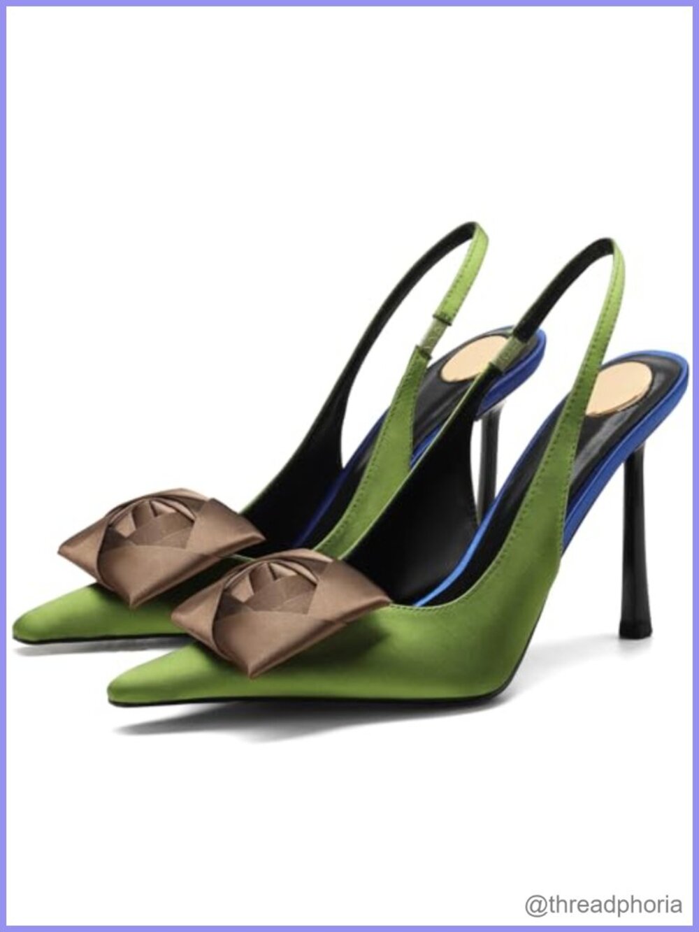 Satin Square Rose Slingback Pumps Pointed Toe Stiletto Heels